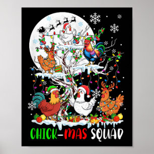 Chick Squad Xmas Group Santa Elf kippen op de boom Poster