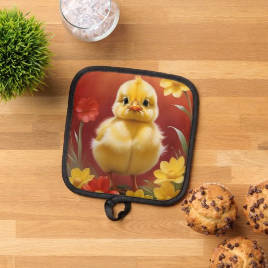 Chick With Flowers Pot Holder Pannenlap (Top down)