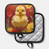 Chick With Flowers Pot Holder Pannenlap (Voorkant / Achterkant)