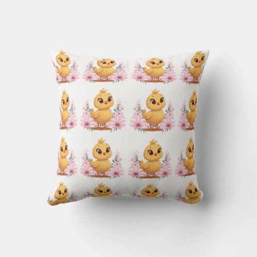 Chick with Flowers Throw Pillow Kussen (Achterkant)