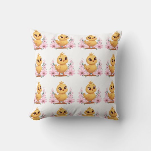 Chick with Flowers Throw Pillow Kussen (Voorkant)