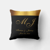 Chick Zwart Goud Monogram Script Bruiloft Kussen (Achterkant)