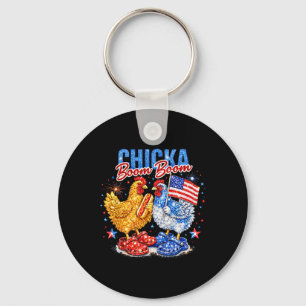 Chicka Boom Boom Patriottische Kip Rood Wit Blauw Sleutelhanger