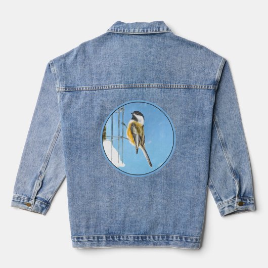 Chickade op Feeder - Originele Wild Bird Art Denim Jacket (Achterkant)
