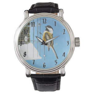 Chickade op Feeder - Originele Wild Bird Art Horloge