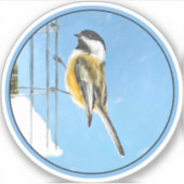 Chickade op Feeder - Originele Wild Bird Art Sticker (Voorkant)