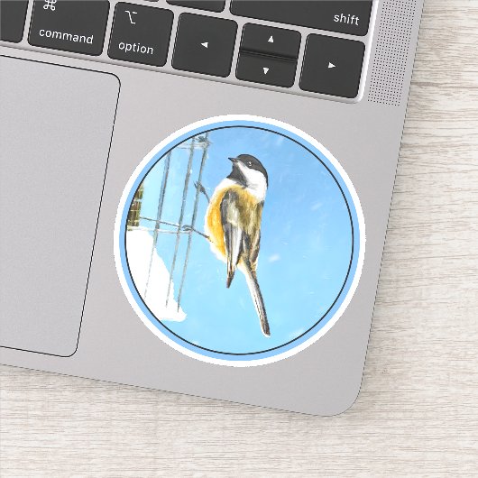 Chickade op Feeder - Originele Wild Bird Art Sticker (Detail)