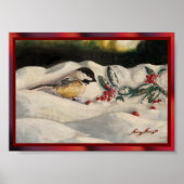 Chickadee and Mistletoe on Christmas Winter Snow P Poster (Voorkant)