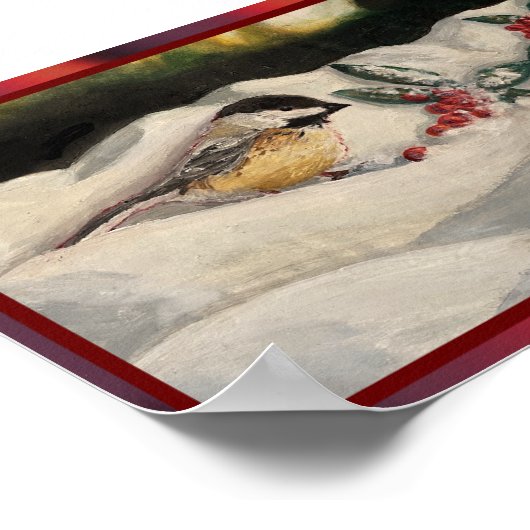 Chickadee and Mistletoe on Christmas Winter Snow P Poster (Hoek)