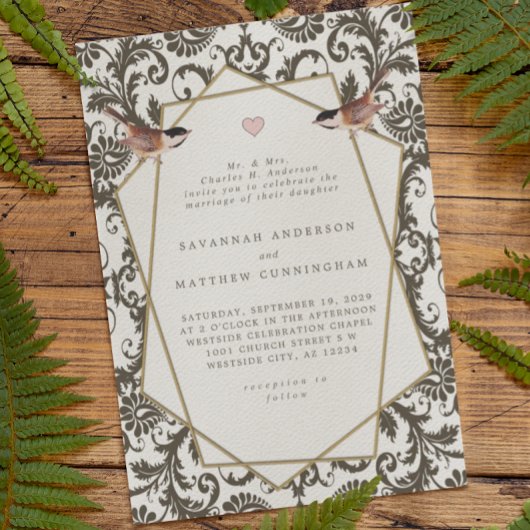 Chickadee Art Deco Playbill Weddenschap Kaart