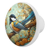 Chickadee Bird Art Nouveau Art Deco Grote Tiet Keramische Knop (Rechts)
