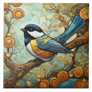Chickadee Bird Art Nouveau Art Deco Grote Tiet Tegeltje