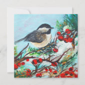 Chickadee Bird Berries Art Card Kaart (Voorkant)
