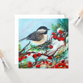 Chickadee Bird Berries Art Card Kaart
