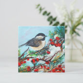 Chickadee Bird Berries Art Card Kaart (Staand voorkant)
