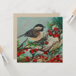 Chickadee Bird Berries Art Card Kaart