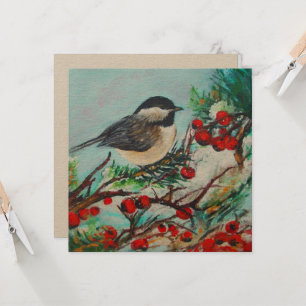 Chickadee Bird Berries Art Card Kaart