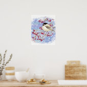 Chickadee Bird Berries Frosty Window Winter art Poster (Keuken)