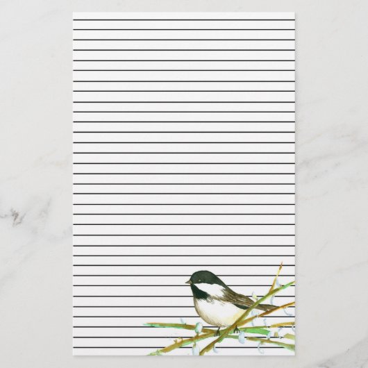 Chickadee Bird Catkins Willow Branches led Briefpapier (Voorkant)