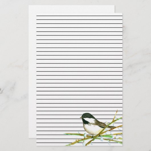 Chickadee Bird Catkins Willow Branches led Briefpapier (Voorkant / Achterkant)