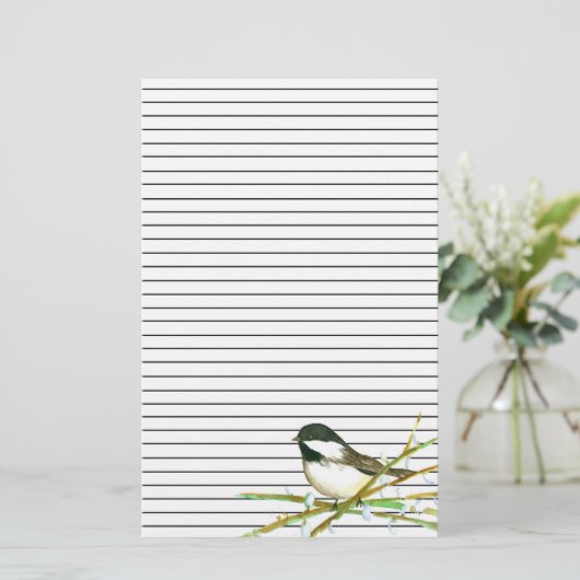 Chickadee Bird Catkins Willow Branches led Briefpapier (Staand voorkant)