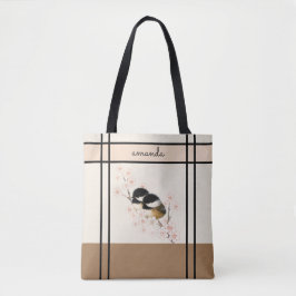 Chickadee Bird Cherry Blossom Canvas tas