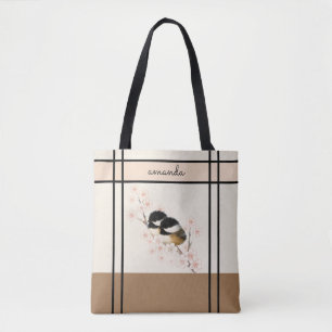 Chickadee Bird Cherry Blossom Canvas tas