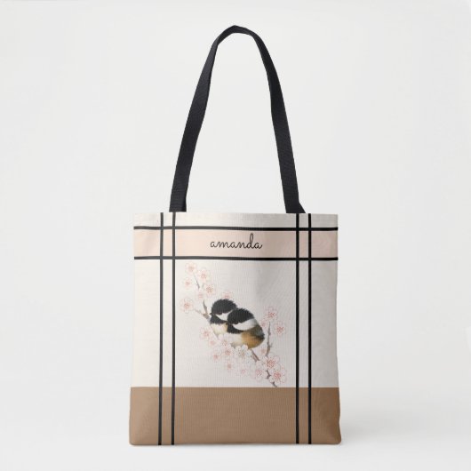 Chickadee Bird Cherry Blossom Canvas tas (Voorkant)