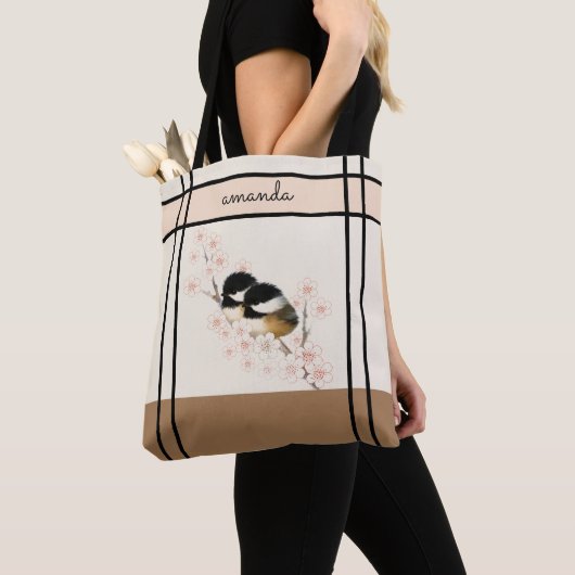 Chickadee Bird Cherry Blossom Canvas tas (Dichtbij)