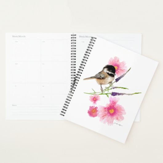 Chickadee Bird Cute Black Capped Bird Waterverf Planner (Display)