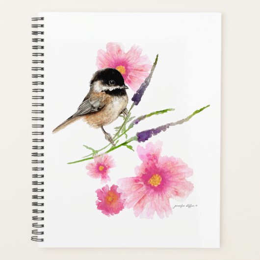 Chickadee Bird Cute Black Capped Bird Waterverf Planner (Voorkant)