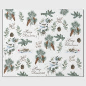 Chickadee Bird Evergreen kerst French Cadeaupapier (Vlak)