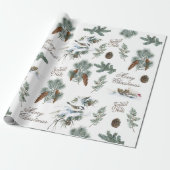Chickadee Bird Evergreen kerst French Cadeaupapier (Uitgerold)