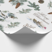 Chickadee Bird Evergreen kerst French Cadeaupapier (Hoek)