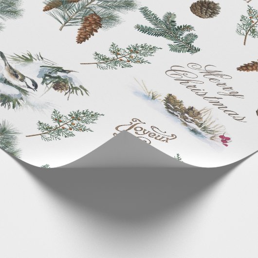 Chickadee Bird Evergreen kerst French Cadeaupapier (Hoek)