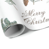 Chickadee Bird Evergreen Pinecone Merry Kerstmis Cadeaupapier (Rol Hoek)