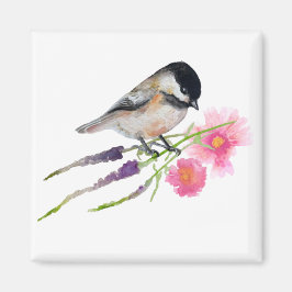 Chickadee Bird Flowers Magneet