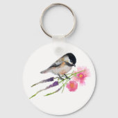 Chickadee Bird Flowers Sleutelhanger (Voorkant)