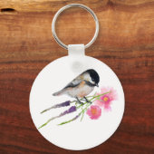 Chickadee Bird Flowers Sleutelhanger (Voorkant)