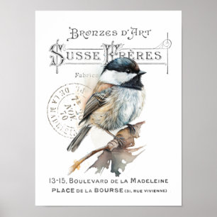 Chickadee Bird Franse Typografie Printable Poster