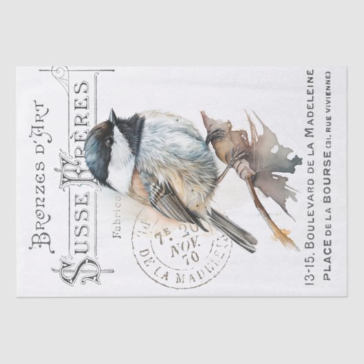 Chickadee Bird French Typography  Decoupage Tissuepapier (Voorkant)
