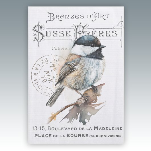 Chickadee Bird French Typography  Decoupage Tissuepapier