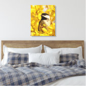Chickadee Bird in Forsythia Flowers Canvas Print (Insitu (Slaapkamer))