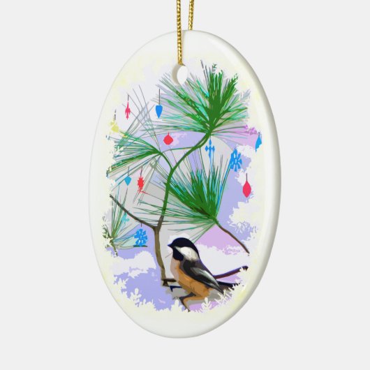 Chickadee Bird in Kerstboom Ornament (Links)