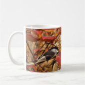 Chickadee Bird in Pink and Red Autumn Leaves Koffiemok (Links)