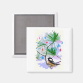 Chickadee Bird in Tree Magnet (Voorkant / Achterkant)