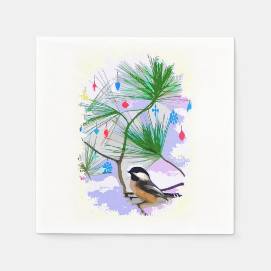 Chickadee Bird in Tree Paper Napkins Servet (Voorkant)