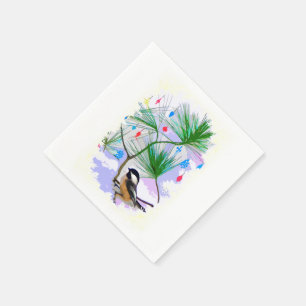 Chickadee Bird in Tree Paper Napkins Servet