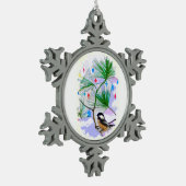 Chickadee Bird in Tree Pewter Snowflake Magnet Tin Sneeuwvlok Ornament (Links)