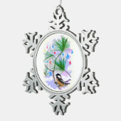Chickadee Bird in Tree Pewter Snowflake Magnet Tin Sneeuwvlok Ornament (Rechts)